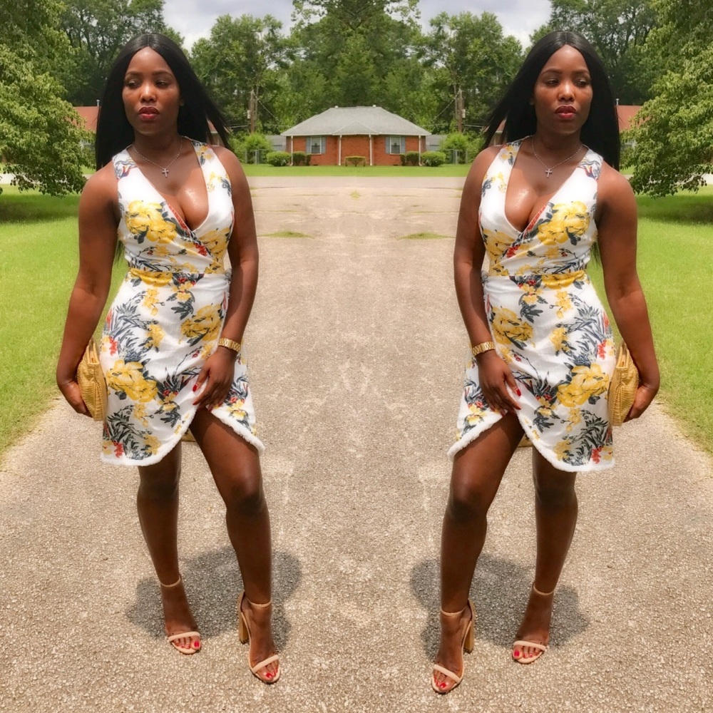 Yellow Floral Wrap Dress